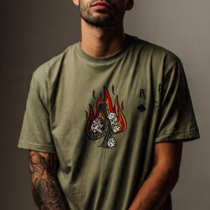 Burning Ace Graphic T-Shirt - Olive Green
