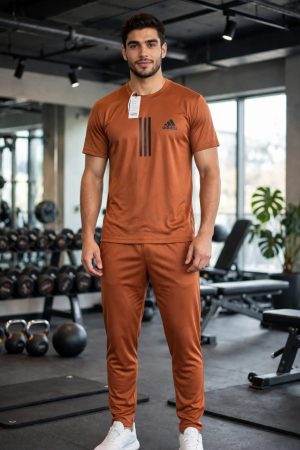 Adidas Men's Dry-Fit Tracksuit - 3-Stripes Terracotta Brown | Gym & Sports Wear