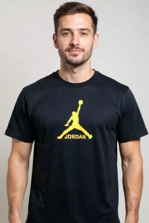 Excl Black Basketball Graphic T-Shirt For Men - Yellow Print