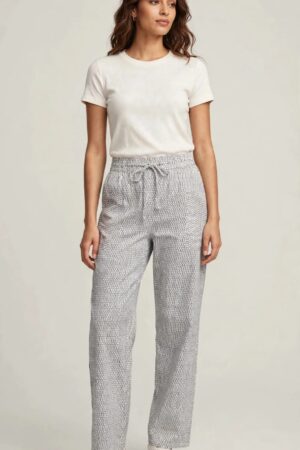 Excl Women's Loose Fit Printed Trouser - Light Grey Dotted - With Cord