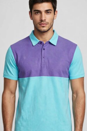 Jack & Joy Color-Block Men's Polo Shirt - Purple & Aqua
