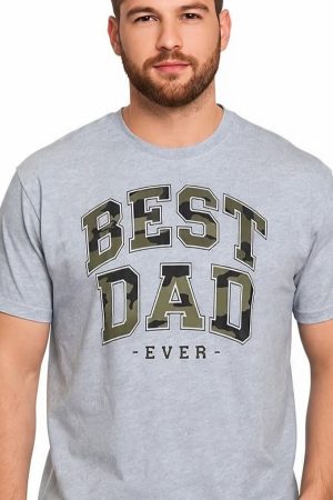 Men's Father's Day T-Shirt - BEST DAD EVER - Grey Melange Camo Print
