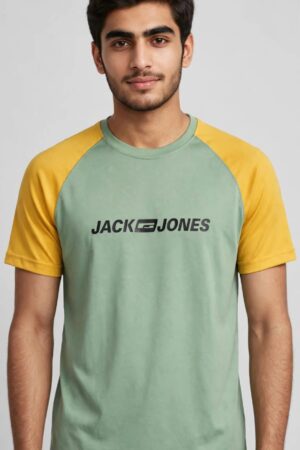 Men's Jack & Jones Raglan T-Shirt - Green & Mustard