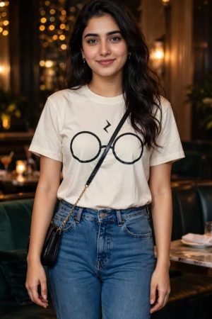 Minimalist Glasses Graphic Tee - Cream | Lightning Bolt Edition - Unisex
