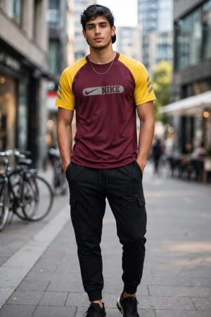 Nike Raglan Sport T-Shirt - Maroon & Yellow