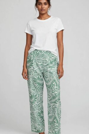 Women's Cotton Printed Trouser - Green Botanical Print - XXL