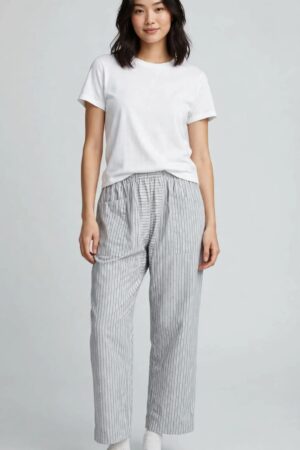 Women's Grey White Pin Stripe Pajama Pant - Cotton Lounge Trouser