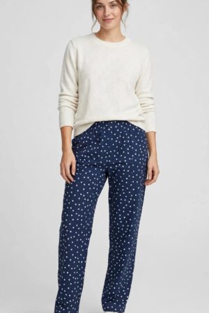 Women's Navy Blue Star Print Pajama Pant - Soft Cotton Lounge Trouser
